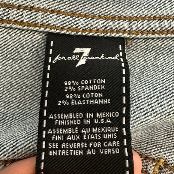 7 For All Mankind Denim Button Up Midi Dress XS Sleeveless Belted Frayed Hem - Picture 8 of 9